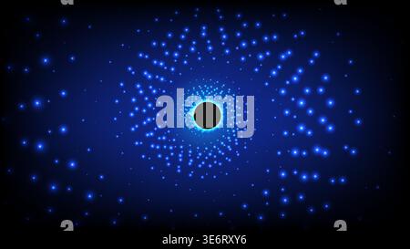 Stunning blue cosmic vortex with sparkling stars and a black circular void, ideal for sci fi and tech backgrounds Stock Vector