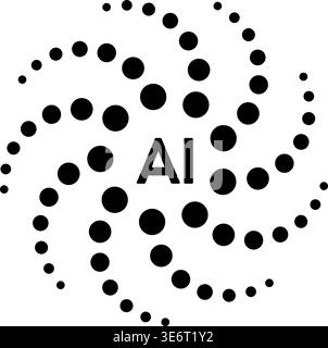 Black and white linear graphic with dynamic spiral form. Contemporary minimal logo for artificial intelligence. AI startups Stock Vector