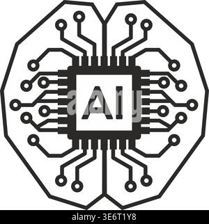 Futuristic mind visuals, AI intelligence concept benefit from this linear brain symbol featuring microchip. Vector illustration. Stock Vector
