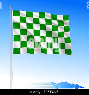 Racing cars competition Checkered green waving flag, Nascar serial USA, vector illustration Stock Vector