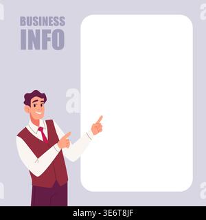 Man pointing. businessman character pointing on white empty banner Stock Vector
