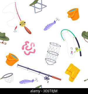 Fishing pattern. vector seamless background with fishing gear Stock Vector