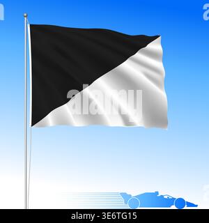 Racing cars competition Per-bend black-white waving flag, vector illustration Stock Vector