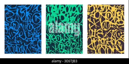 Abstract vector backgrounds with colorful graffiti tags and marker scribbles. Urban street art fragments for trendy posters, prints and apparel design. Stock Vector