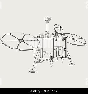 Chang’e Lunar Rover Inspired Seamless Pattern – Chinese Moon Exploration Motifs in Vector Style. Stock Vector