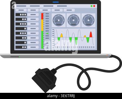Car Service Concept with Diagnostics Laptop Icon for Web Site, Advertising. Stock Vector