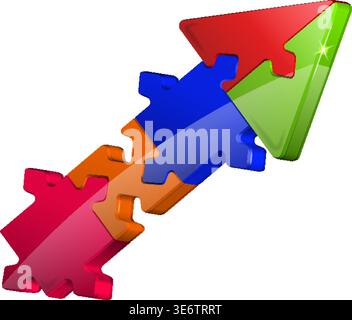 3D Colorful Puzzle Jigsaw Arrow, isolated on white background, easy to change color, vector illustration Stock Vector