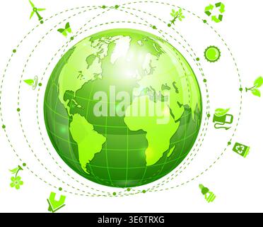 Mouse and Keyboard Connected to Earth with Environment Icons, vector illustration isolated on white background Stock Vector