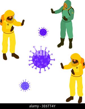 Covid-19 Coronavirus. Doctors in chemical protective clothing coverall and gas masks stop coronavirus with medical shield. quarantine from pandemic co Stock Vector