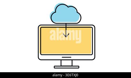 Colorful cloud download icon: desktop computer with cloud and arrow Stock Vector