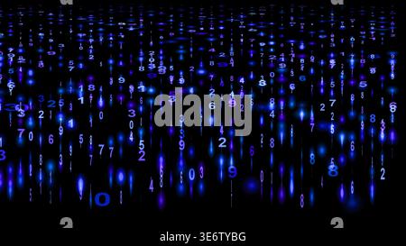 Blue falling numbers overlay background with matrix code style, digital binary data stream flow, futuristic technology computer hacker concept, cyber Stock Photo