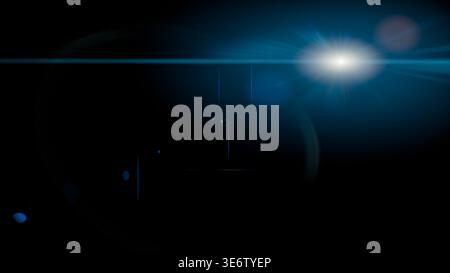 cyber blue anamorphic optical lens flare horizontal streak overlay. bright glowing laser beam ray element isolated on black background. futuristic lig Stock Photo