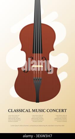 Classical Music Concert Poster Template With Centered Violin On Light Background Vector Illustration Stock Vector