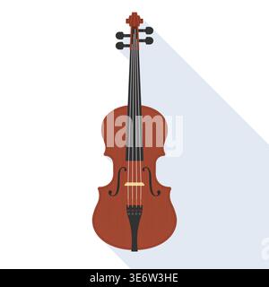 Flat Design Violin Vector Illustration with Long Shadow on White Background Stock Vector