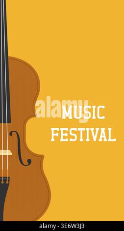 Music Festival Poster Template With Violin Vector Illustration And Bold Yellow Background Stock Vector