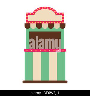 Carnival Ticket Booth With Striped Canopy And Light Bulb Sign Vector Illustration Stock Vector