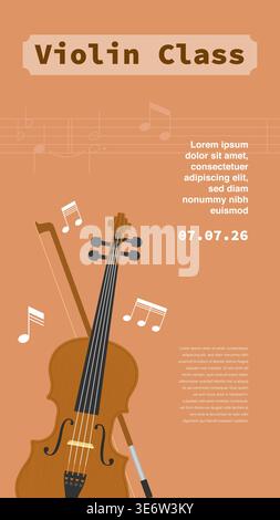 Violin Class Poster Template With Instrument And Music Note Elements On Orange Background Vector Illustration Stock Vector