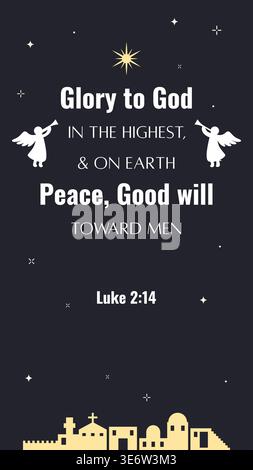 Glory To God In The Highest Christmas Bible Verse With Angels And Starry Night Vector Illustration Stock Vector