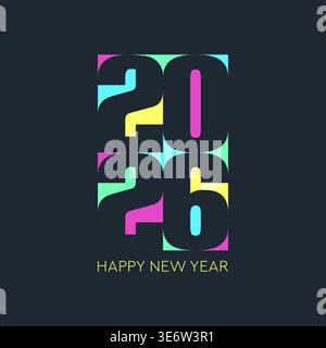 Happy New Year 2026 Decorative Typography Poster Flat Vector Illustration Stock Vector