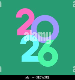 Happy New Year 2026 Colorful Number Typography Flat Vector Illustration Stock Vector