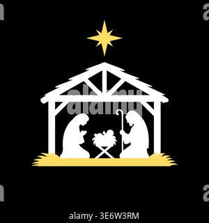 Minimal Nativity Scene With Holy Family And Star Christmas Vector Illustration Stock Vector
