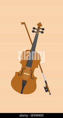 Violin And Bow Illustration On Musical Staff Background Minimal Vector Design Stock Vector