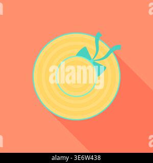 Rolled Straw Hat With Ribbon Summer Travel Flat Vector Illustration Stock Vector