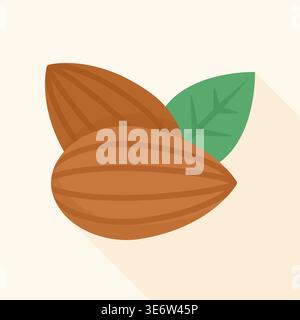 Two almond nuts with green leaf on cream background vector illustration Stock Vector