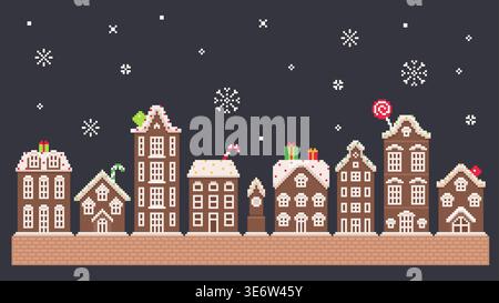 Gingerbread Winter Town with Snowy Holiday Houses Vector Illustration Stock Vector