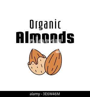 Modern Bold Organic Almond Logo with Flat Nut Icon and Simple Minimalist Design Stock Vector