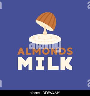Almond Milk Splash Logo on Deep Blue Background Flat Style Vector Illustration Design Stock Vector