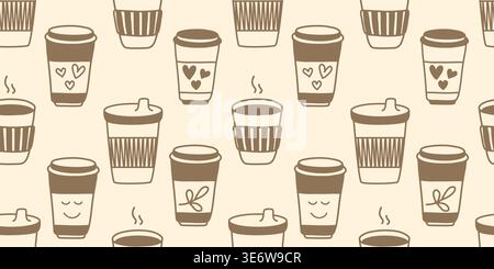 Takeaway coffee seamless hand-drawn pattern Stock Vector