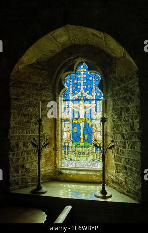 Stained glass window in St Peter's Church, Easthope, Wenlock Edge, Shropshire Stock Photo