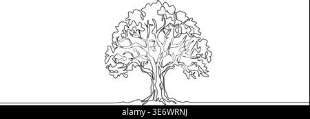 minimal continuous line drawing of a broad-leaved tree, line art vector illustration Stock Vector