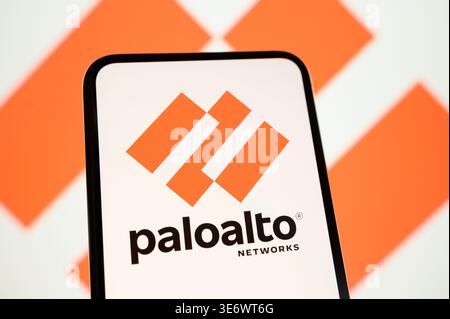 Paris, France - April 8, 2026 : The Palo Alto Networks logo shown on a mobile device screen, representing the global cybersecurity company. Stock Photo