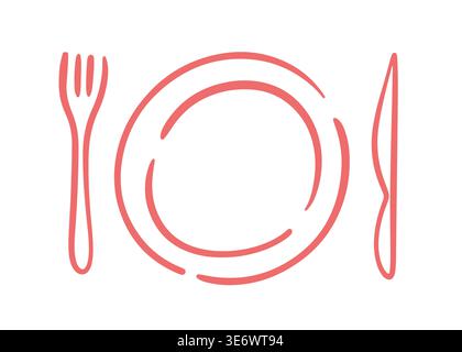 Plate with cutlery icon in clean outline style Stock Vector