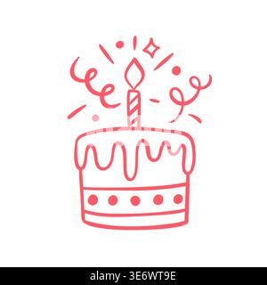 Birthday cake with candle outline doodle icon Stock Vector