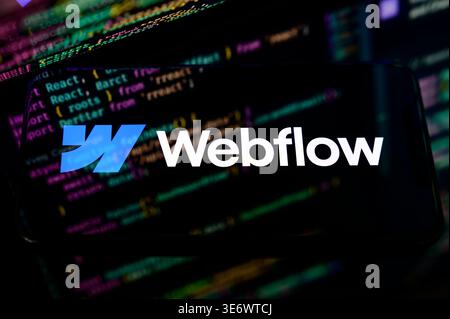 Paris, France - April 1, 2026: The Webflow logo on a digital device screen, representing the visual web development and CMS platform. Stock Photo