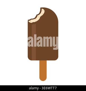bitten ice cream bar with chocolate coating, chocolate covered popsicle, sweet dessert snack, summer treat- vector illustration Stock Vector