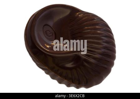Guylian Belgian dark praline seashells chocolates isolated on white background - finest Belgian chocolates with hazelnut praline filling Stock Photo