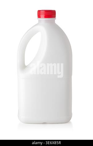 Blank plastic gallon bottle with a red screw-top cap and handle Stock Photo