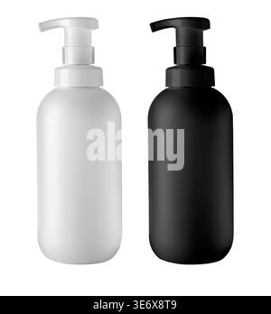 Two minimalist matte pump bottles providing packaging for beauty and hygiene products Stock Photo
