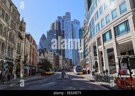 City of London skyline from Norton Folgate which leads into Bishopsgate London UK  March 2026 Stock Photo