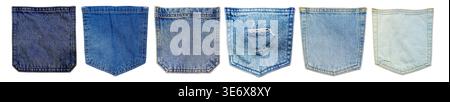 Collection of different wash denim jean pockets isolated on a transparent background Stock Photo