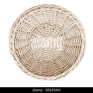 Empty round woven wicker basket showing top down view with natural texture and transparent background Stock Photo
