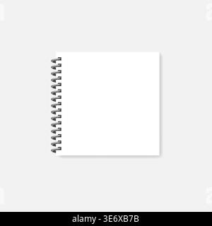 Spiral blank notebook, realistic vector mock-up. Wire bound empty notepad template. White square diary mockup Stock Vector