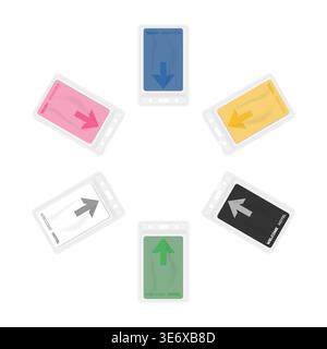 Clear plastic card holders with hotel keycards inside isolated. Vinyl sleeve envelope with zip lock and hanging slot template set Stock Vector