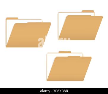 Set of variously tabbed manila file folders with documents inside, vector mockup Stock Vector