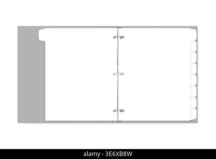 3 ring binder filled with hole punched white paper with divider tabs, mock up. Refillable blank notebook spread, vector template Stock Vector