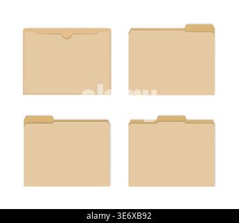 Blank manila file jackets with various cut tabs, vector mockup. Flat document envelope for letter size paper, mock-up set Stock Vector